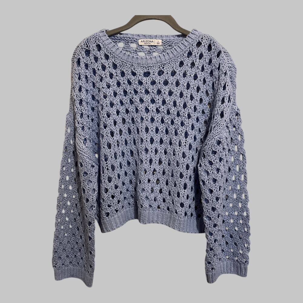 Arizona Jean Co Periwinkle Open Knit Cropped Sweater Boxy Cropped Cottagecore L